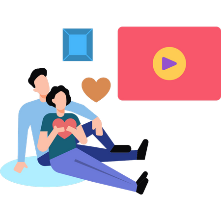 The couple is sitting on the floor  Illustration