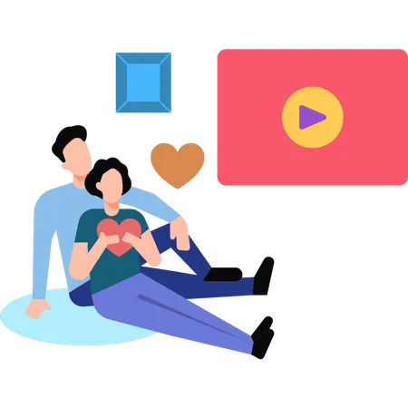 The couple is sitting on the floor  Illustration