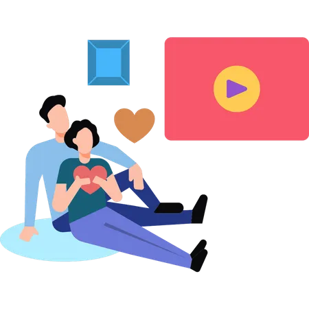 The couple is sitting on the floor Illustration