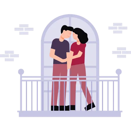 The couple is standing on the balcony  Illustration