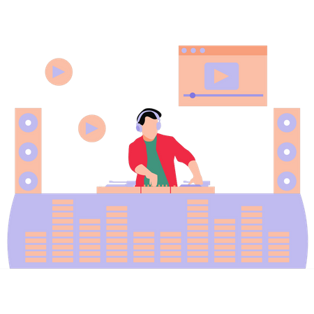 The DJ is mixing the music  Illustration