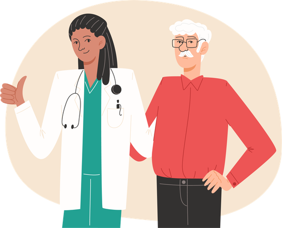 The doctor and the patient are standing together  Illustration