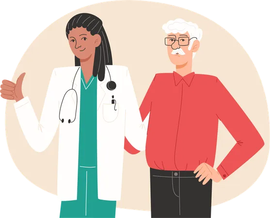 The doctor and the patient are standing together  Illustration