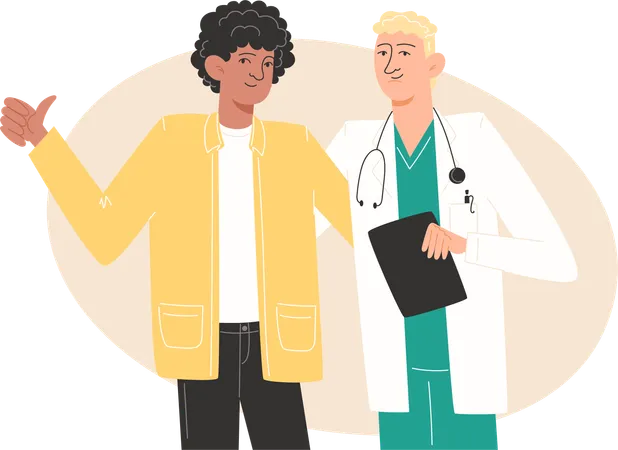 The doctor and the patient are standing together  Illustration