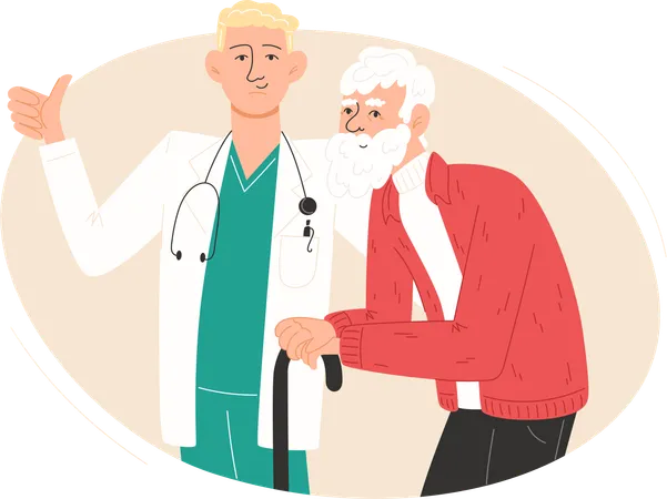 The doctor and the patient are standing together  Illustration