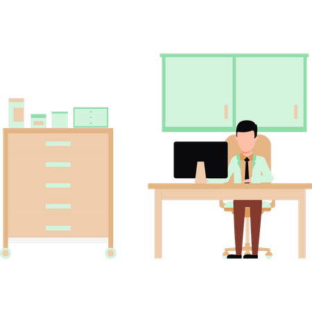 The doctor is at his desk  Illustration