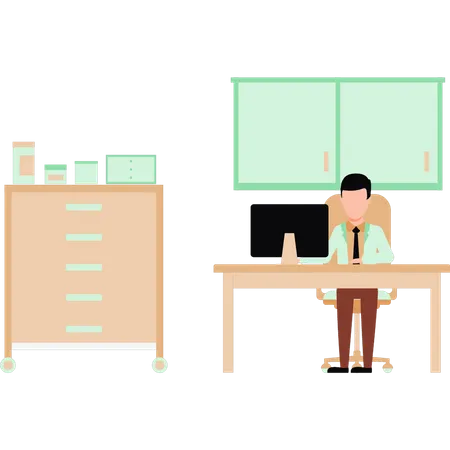 The doctor is at his desk  Illustration