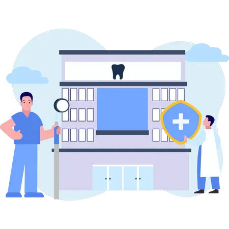 The Doctor Is Standing Outside The Clinic Illustration