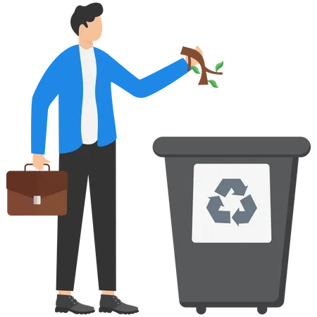 The Employee Throwing Organic Waste In Garbage Illustration