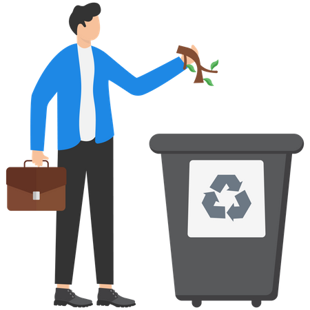 The Employee Throwing Organic Waste In Garbage  Illustration