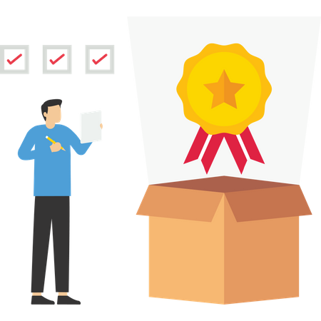 The entrepreneur checks the quality with a checklist that is passed  Illustration