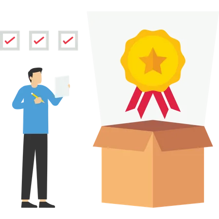 The entrepreneur checks the quality with a checklist that is passed  Illustration