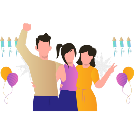 The family is celebrating the new year  Illustration