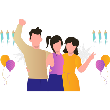 The family is celebrating the new year Illustration
