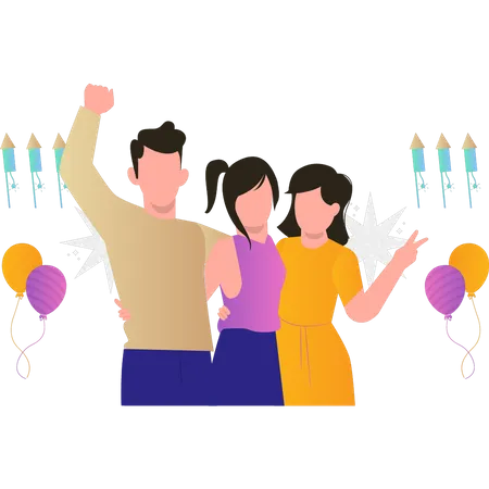 The family is celebrating the new year Illustration
