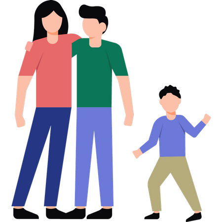 The family is standing  Illustration