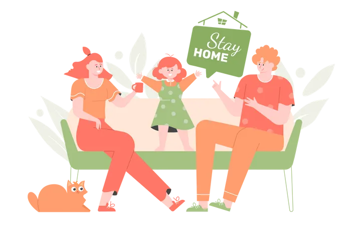 The family spending time at home  Illustration