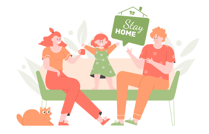 The family spending time at home  Illustration