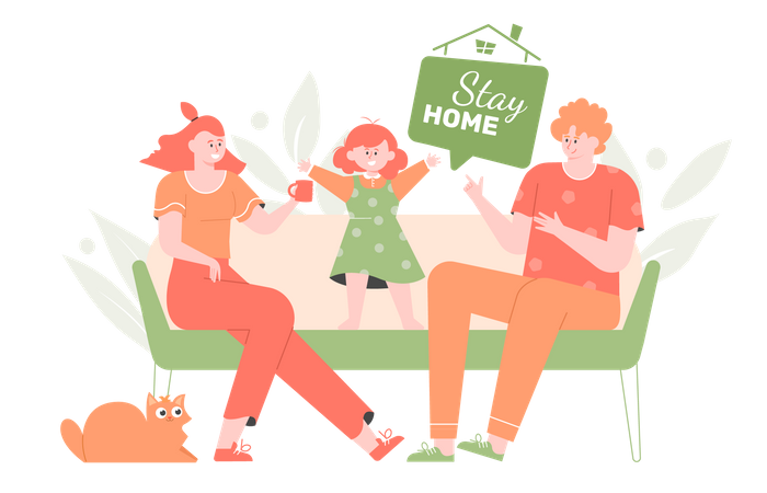 The family spending time at home  Illustration