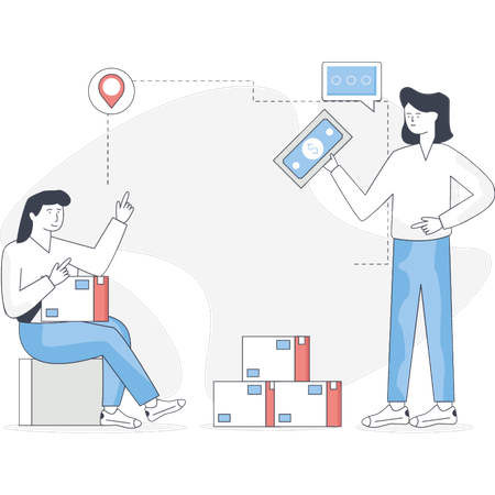 The female is doing payment cash on delivery  Illustration