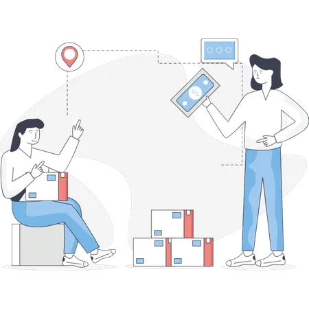 The female is doing payment cash on delivery  Illustration