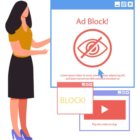 The female is looking at the advertisement block.  Illustration