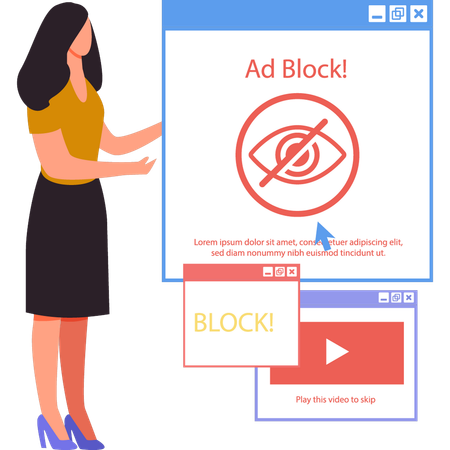 The female is looking at the advertisement block.  イラスト