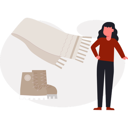 The female is looking coat shoes and scarf  Illustration