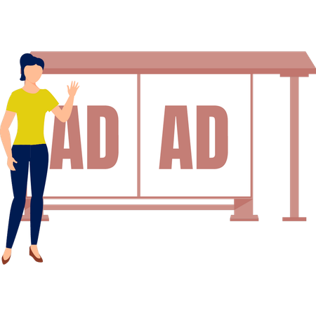 The female is presenting at advertisement bill board  Illustration