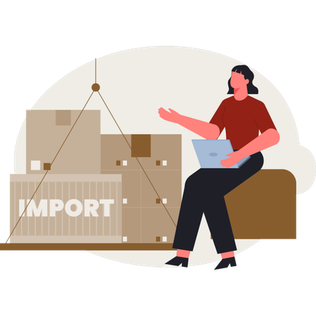 The female is working on import boxes  Illustration