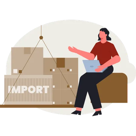 The female is working on import boxes  Illustration