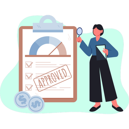 The female is working on loan approved application  Illustration