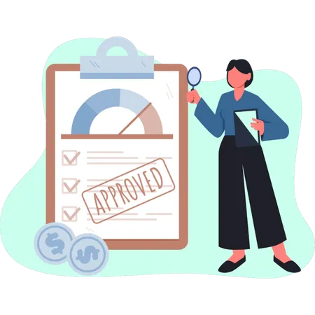 The female is working on loan approved application  Illustration