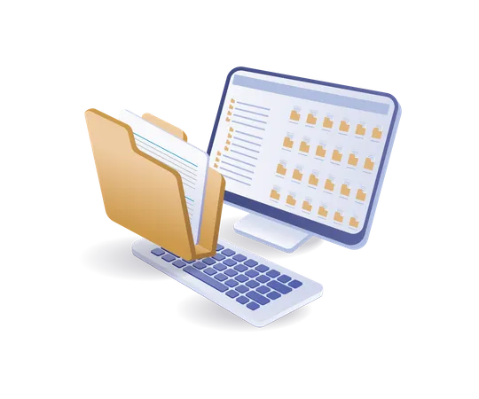 The folder is stored on the PC computer  Illustration