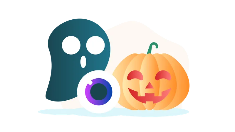 The Ghost, the Eyeball and the Pumpkin Illustration