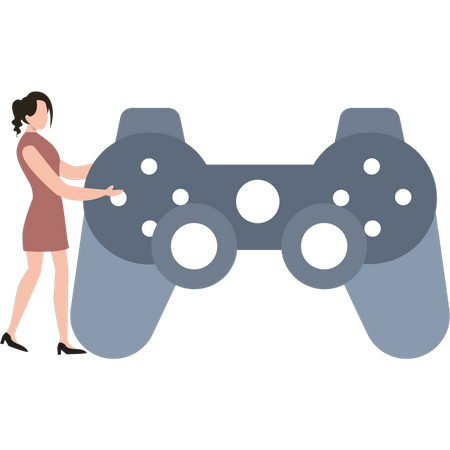 The girl has a game controller  Illustration