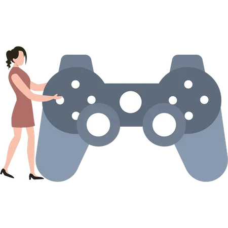 The girl has a game controller  Illustration