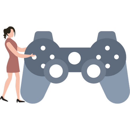 The girl has a game controller Illustration