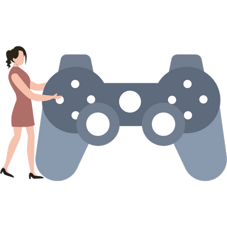 The girl has a game controller  Illustration