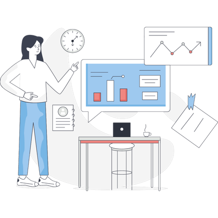 The girl is analysis business report  Illustration