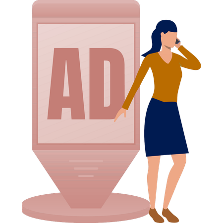 The girl is busy in call to order bill board  Illustration