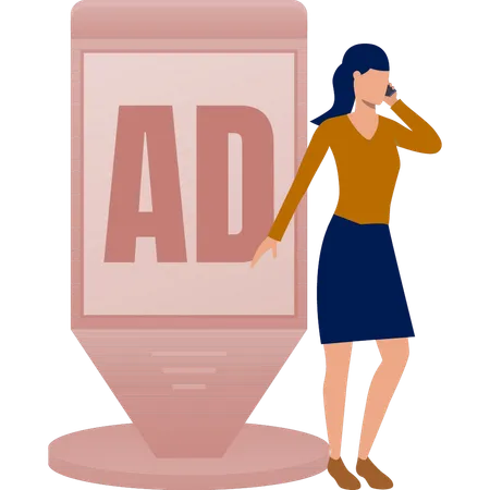 The girl is busy in call to order bill board  Illustration