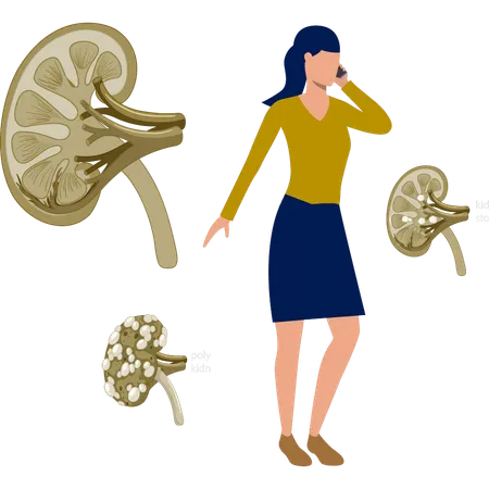 The girl is busy in phone call talking kidney diseases  Illustration