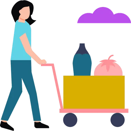 The girl is carrying a food trolley  Illustration