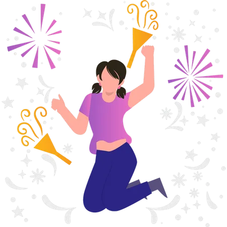 The girl is celebrating the new year  Illustration