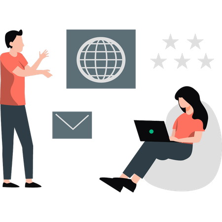 The girl is checking management product star rating  Illustration