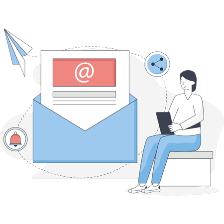 The girl is checking subscription mail  Illustration