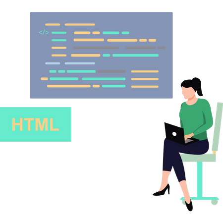 The girl is coding HTML  Illustration