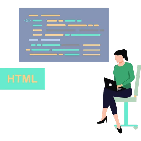The girl is coding HTML  Illustration