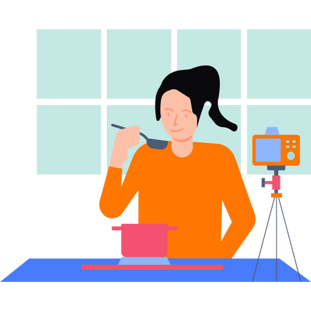 The girl is creating a cooking blog  Illustration